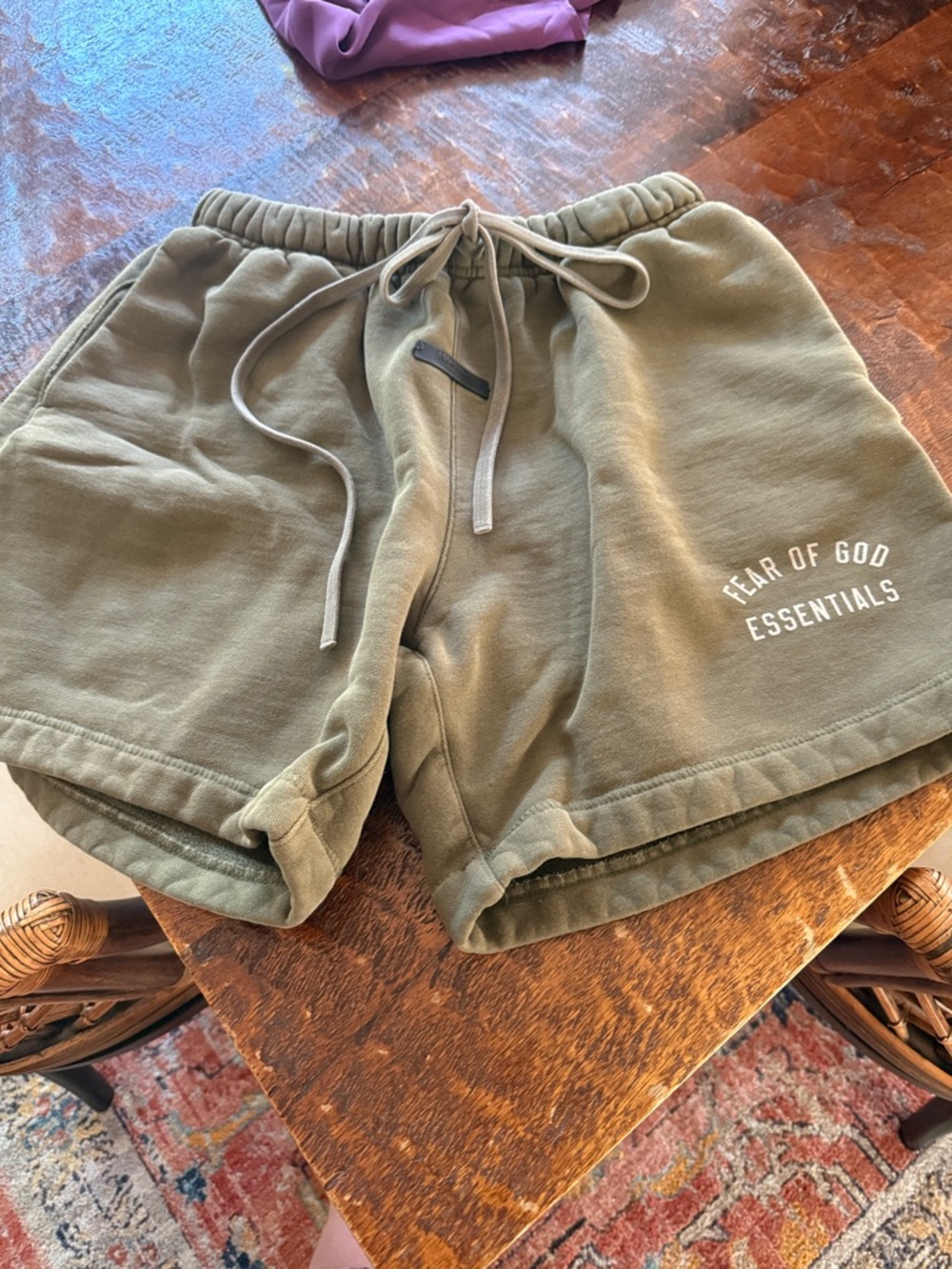 Fear of God Essentials Olive Green Fleece Drawstring Shorts